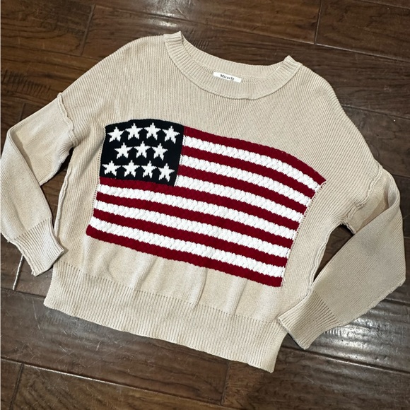 Miracle Sweaters - Miracle Beige Sweater with American Flag‎ Design